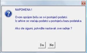 Upozorenje kod vraćanja podataka
